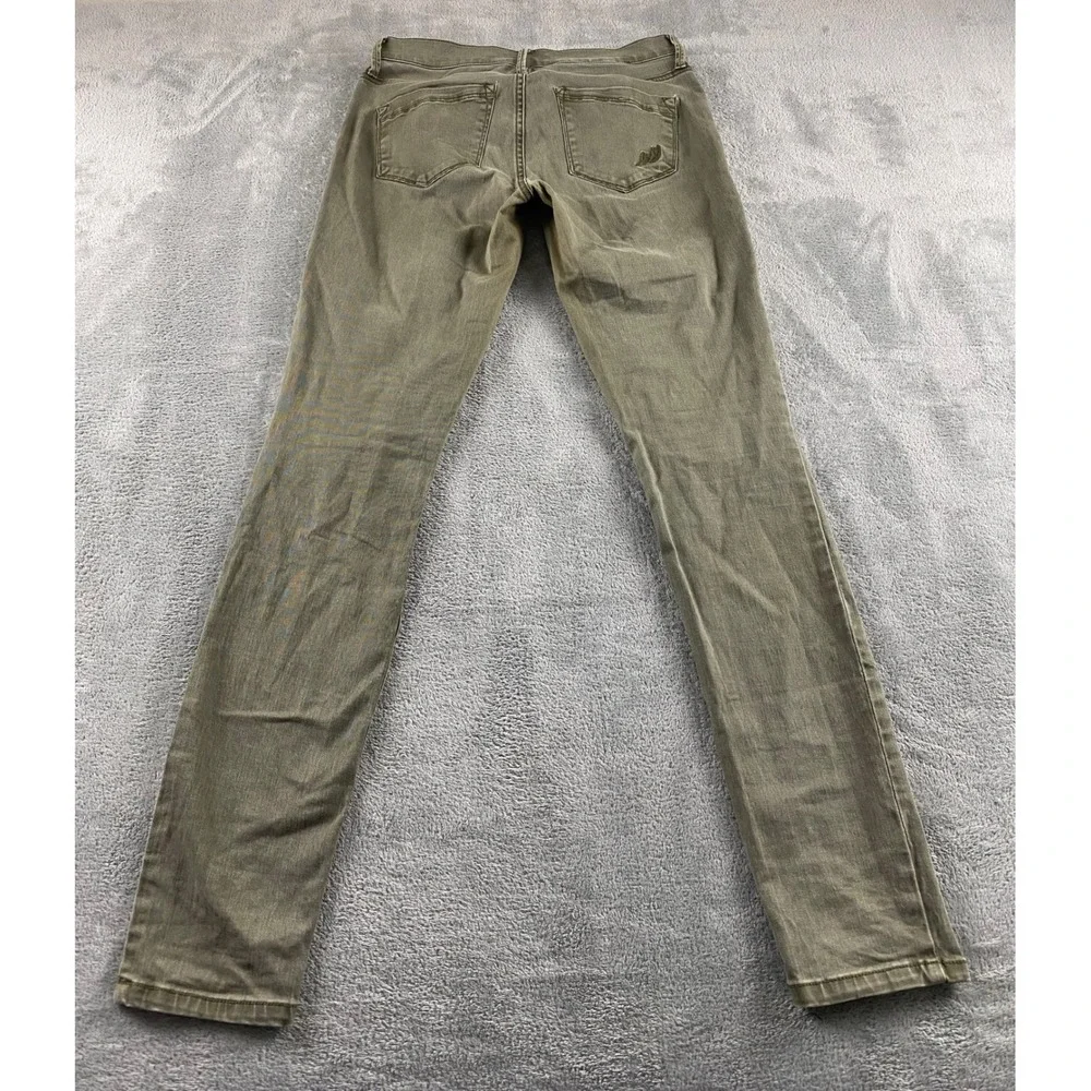 Express‎ Womens Moto Legging Mid Rise Olive Green Skinny Jeans Ribbed Knee Sz 2R
